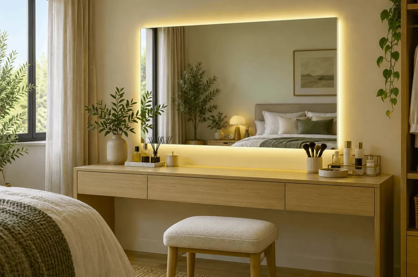 Gương LED bàn trang điểm trong phòng ngủ