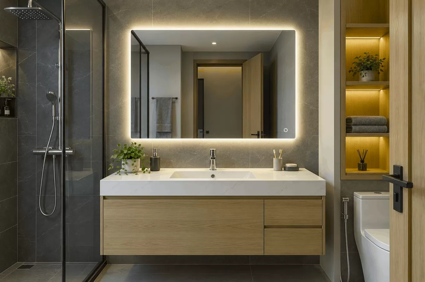 Gương LED tại WC phòng con gái