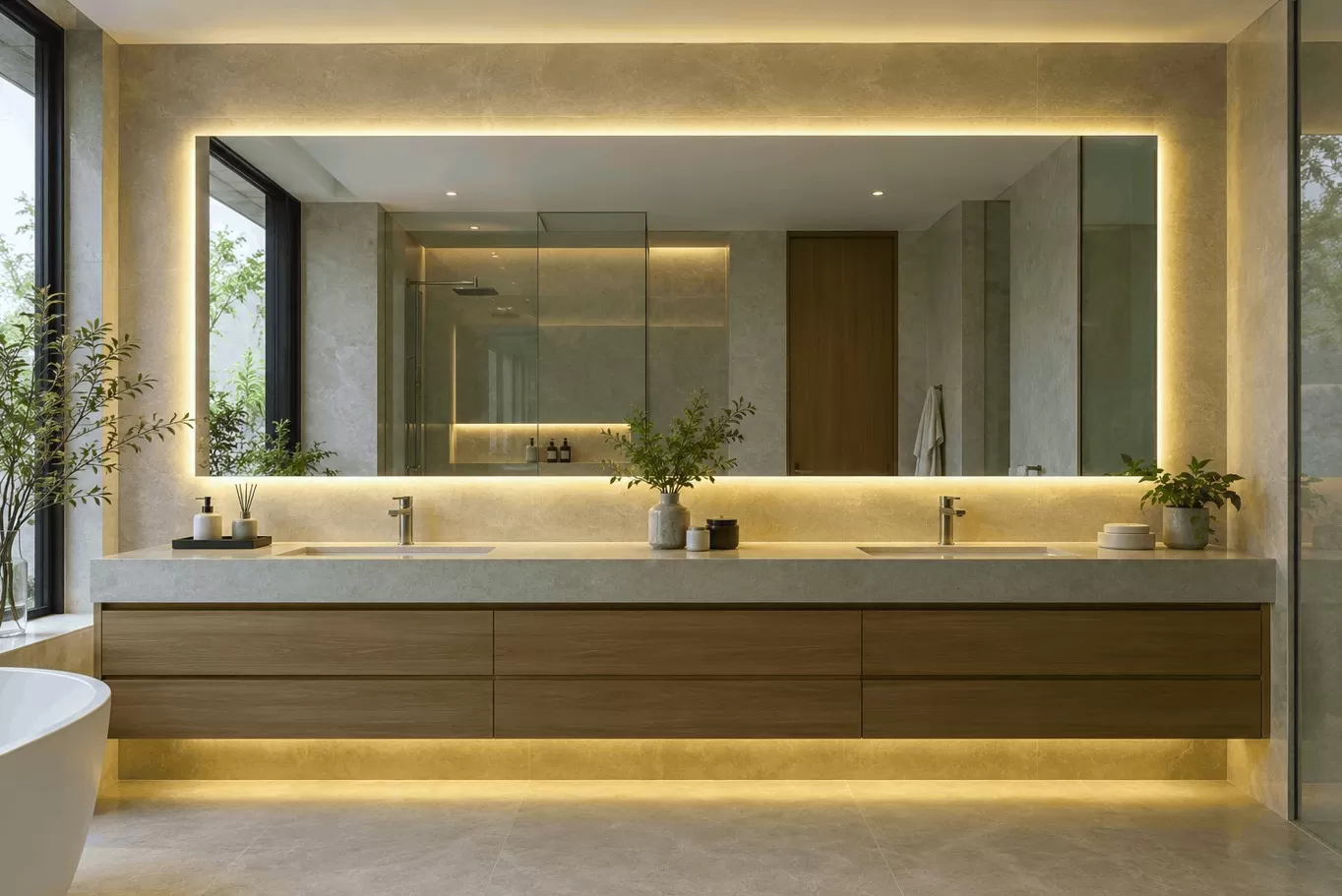 Gương khổ lớn tại WC phòng ngủ chính – 2170 × 1100 mm