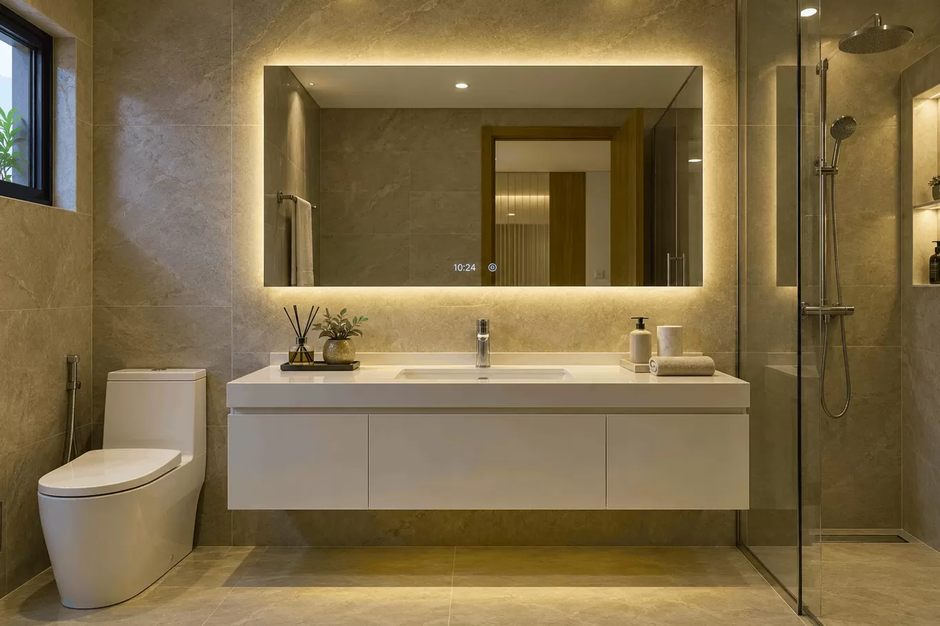 Gương led wc tầng trệt