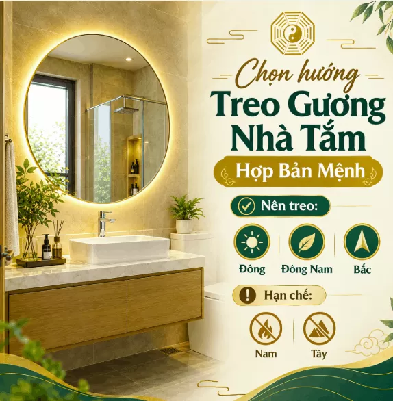 Chọn hướng phong thủy treo gương nhà tắm