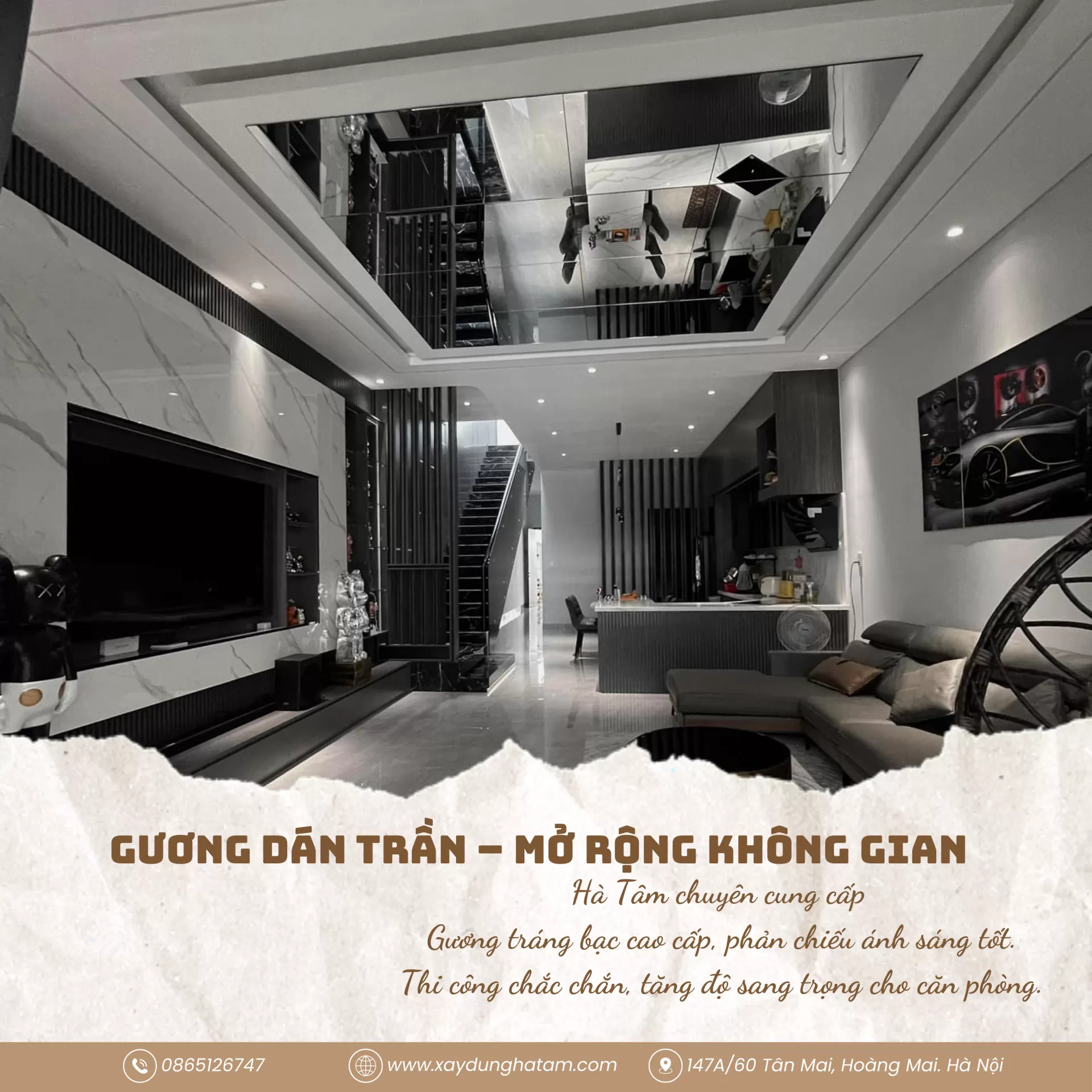 gương d&aacute;n trần ph&ograve;ng kh&aacute;ch