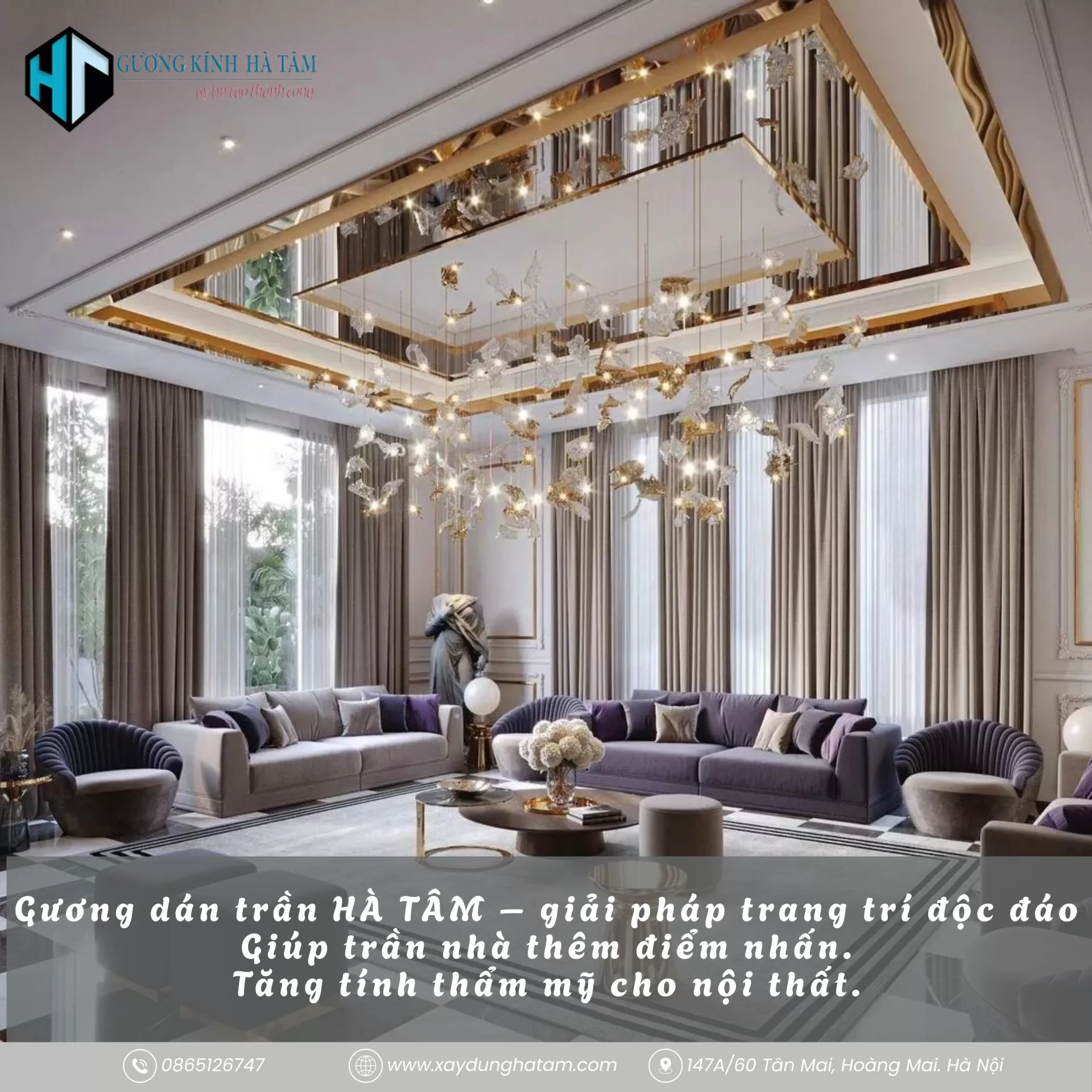 gương d&aacute;n trần ph&ograve;ng kh&aacute;ch