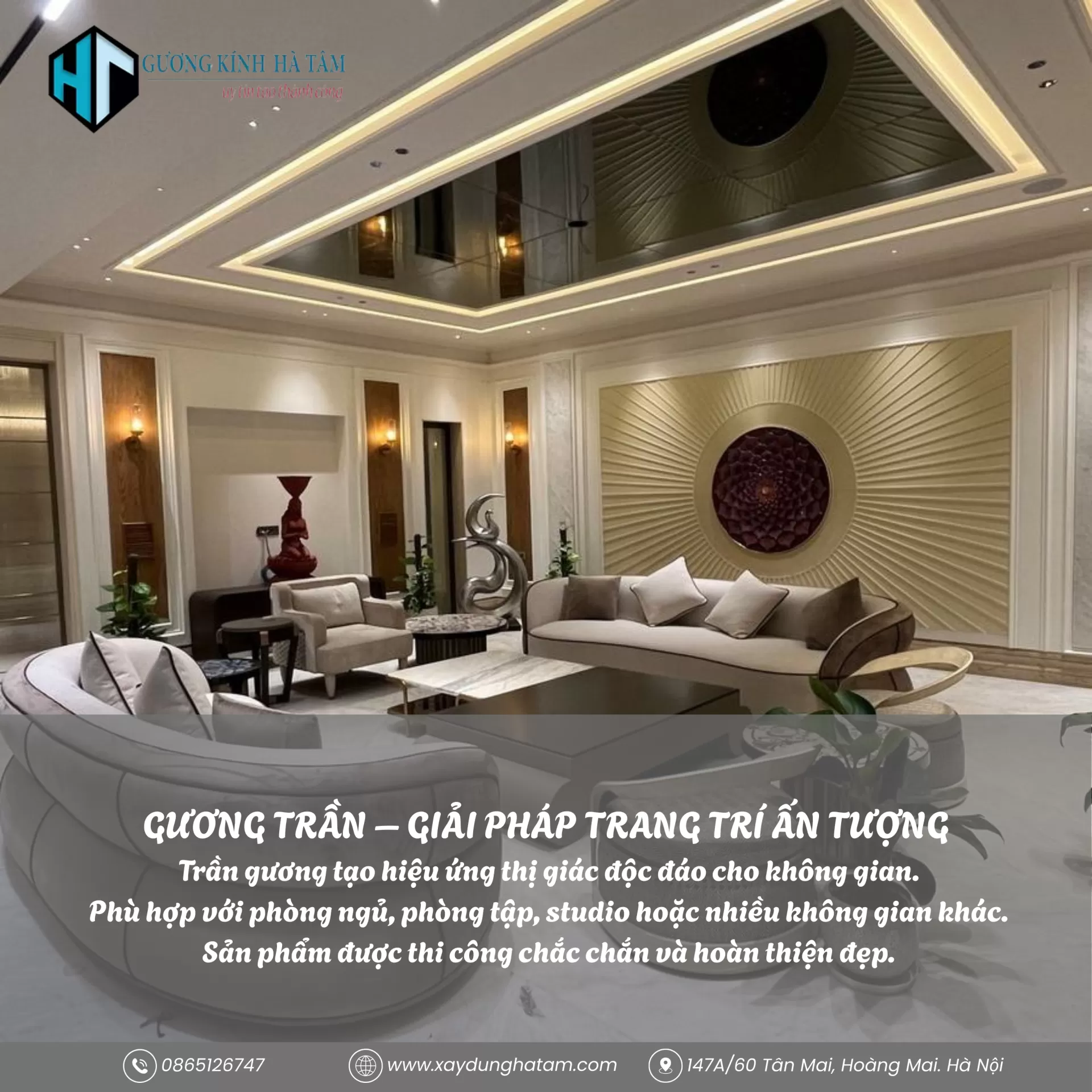 gương d&aacute;n trần m&agrave;u kh&oacute;i