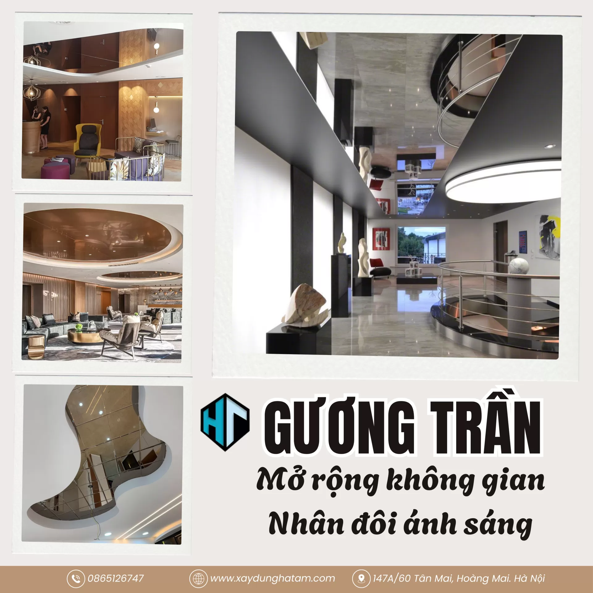 gương d&aacute;n trần đẹp 
