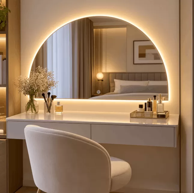 Gương đèn led bàn trang điểm hình bán nguyệt