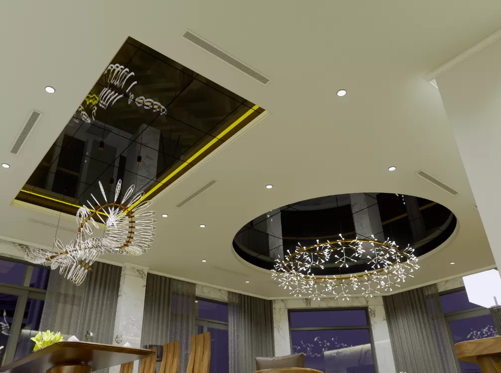 Gương trần nhà hàng Thái Bình mài đen hiện đại