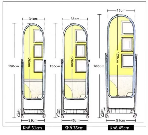 Tổng hợp kích thước gương soi toàn thân phù hợp với mọi không gian