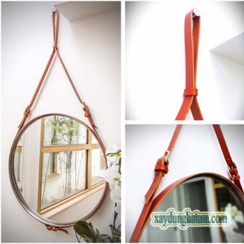 Gương tròn trang điểm, gương tròn dây da cao cấp, gương tròn trang trí  uy tín tại Hà Nội