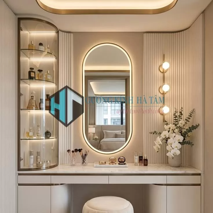 Gương trang điểm có đèn LED - Oval treo dọc