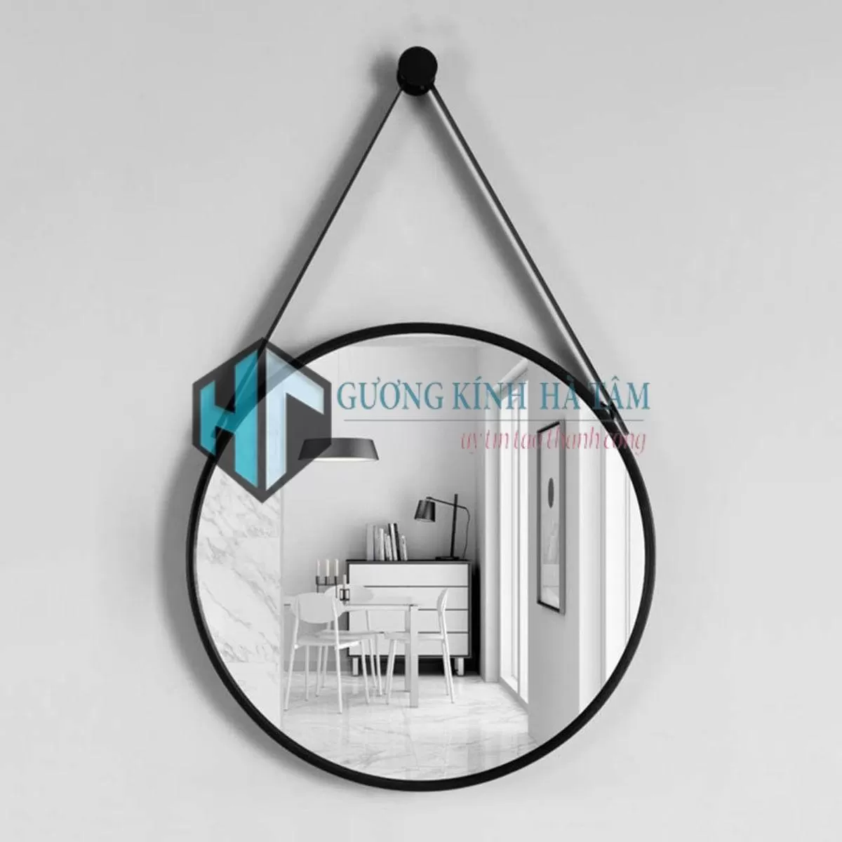 Gương tròn dây da